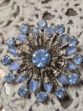 Vintage Blue Crystal Flower Brooch